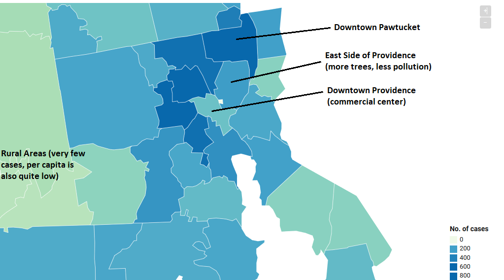 Number of Virus Cases in Providence Area by Zip Code